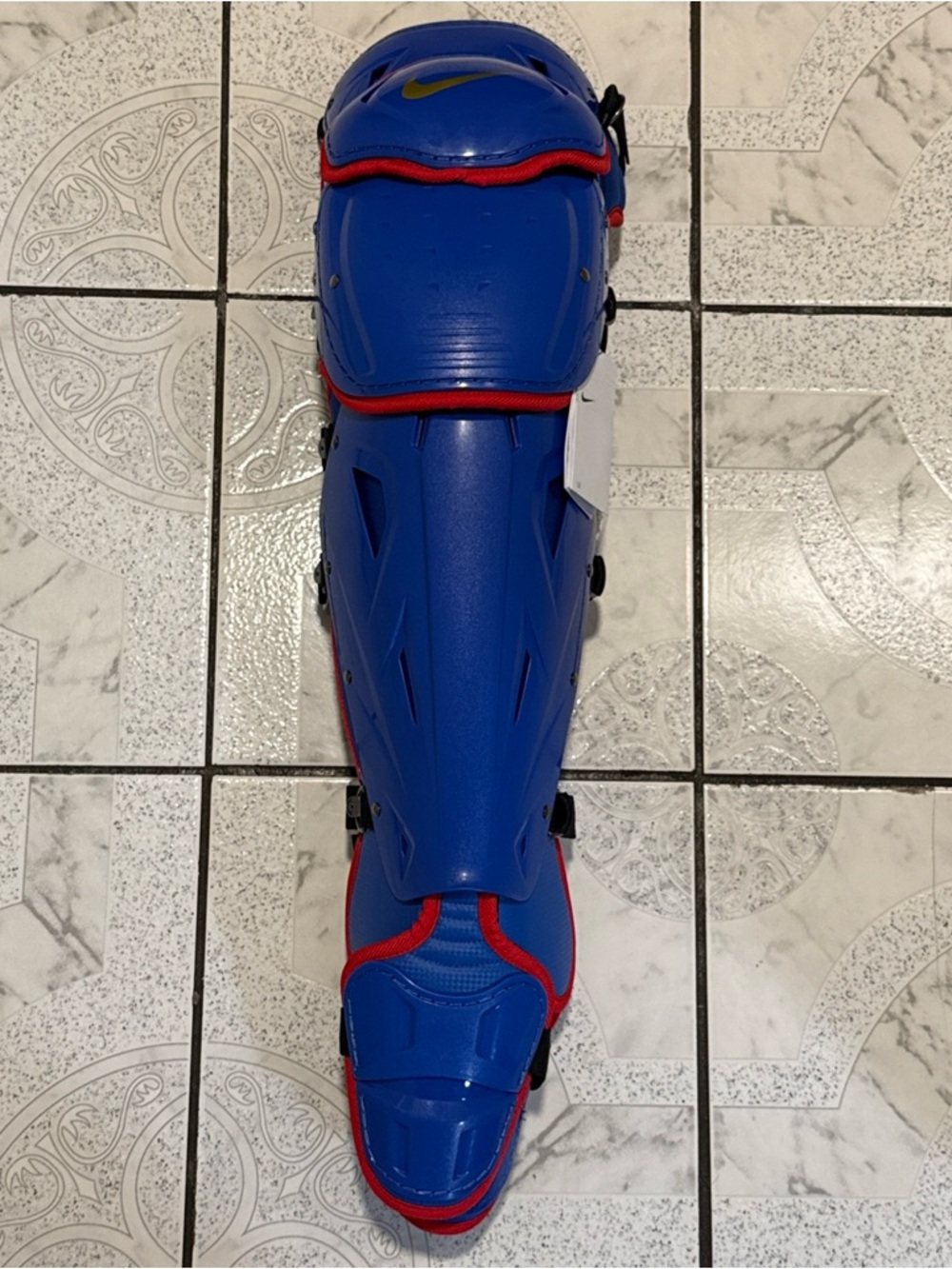 New Nike Diamond Elite Baseball Catcher Leg Guards 16” Pair Blue Red Gold Adult